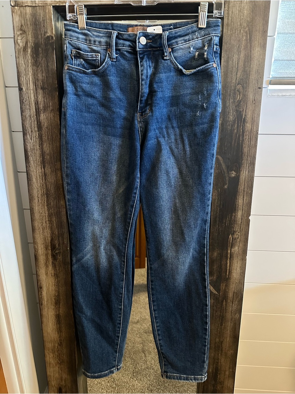 Judy Blue Jeans Womens 7/28 Slim Fit Distressed Stretch Dark Wash Denim Skinny